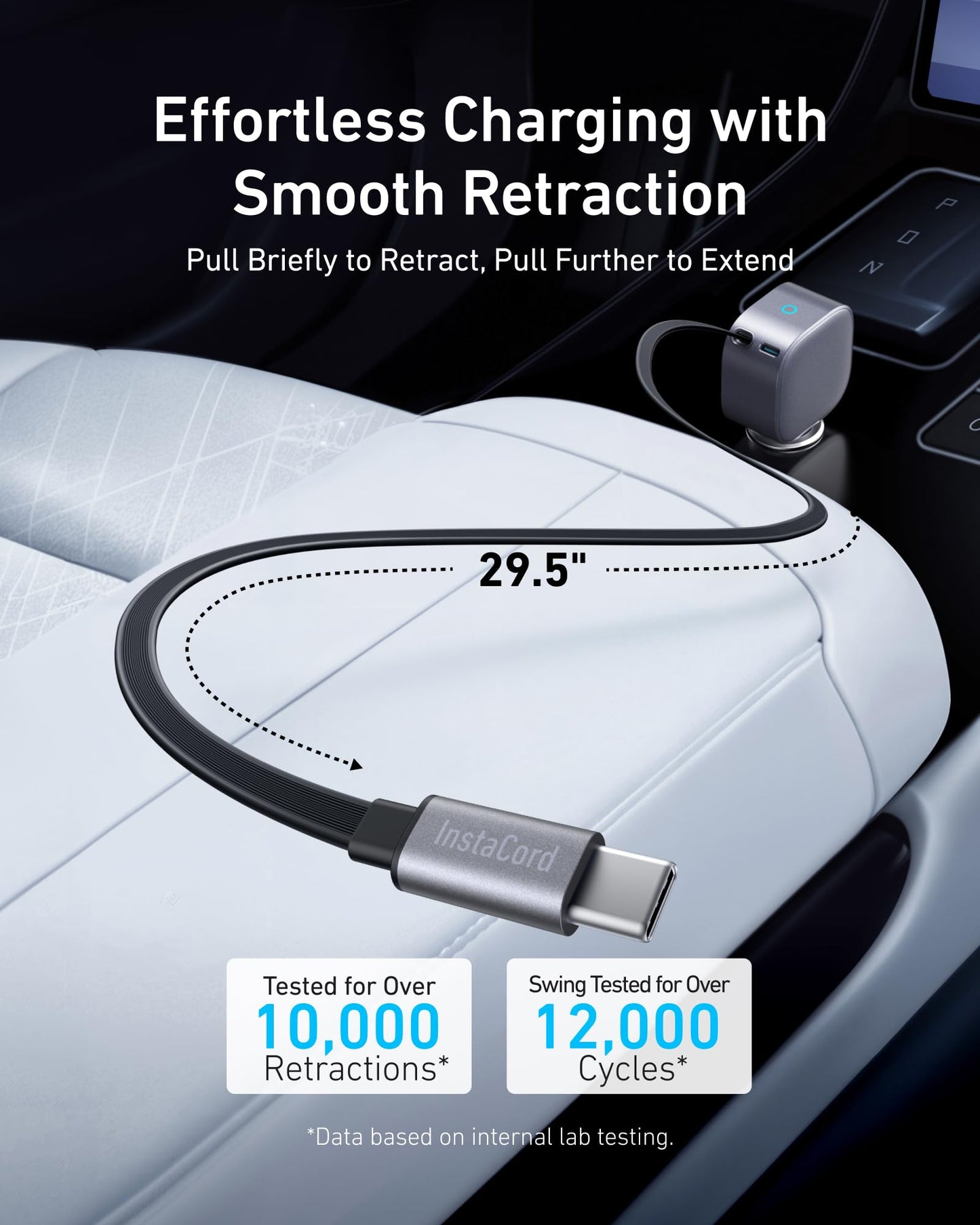 Anker Retractable USB-C Car Charger, 75W Max Fast Charging with Built-in Retractable Cable Car Adapter, Car Accessories for iPhone 17/16 Series