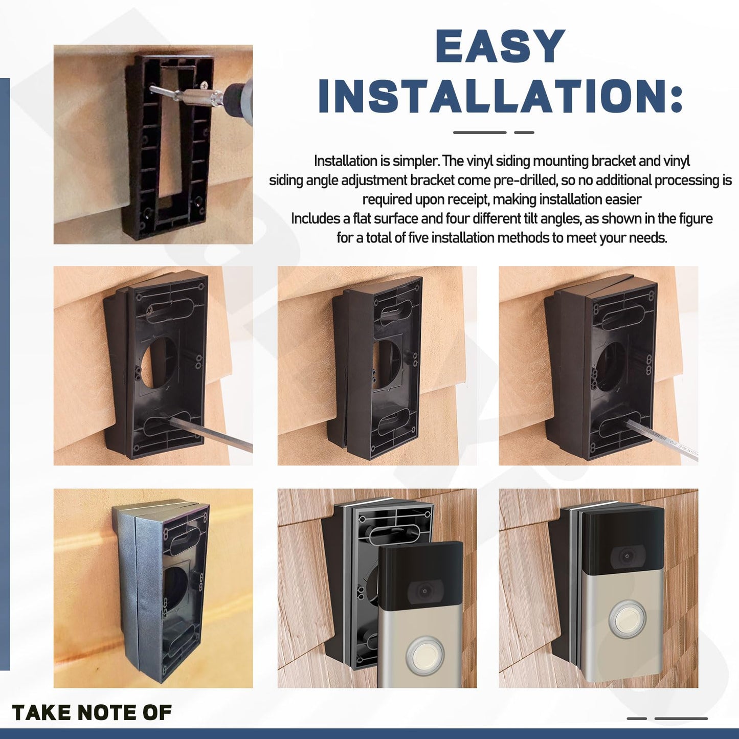BianXiao Video Doorbell Vinyl Siding Mount & Vinyl Siding Angle Adjustment Mount Fits for Ri-ng 3 & 3 Plus Video Doorbell, 4" Cedar Wall Panel