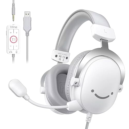 FIFINE USB PC Gaming Headset with 3.5mm Audio Jack, Detachable Microphone, 7.1 Surround Sound, Volume Control, Streaming Over-Ear Wired Headphones
