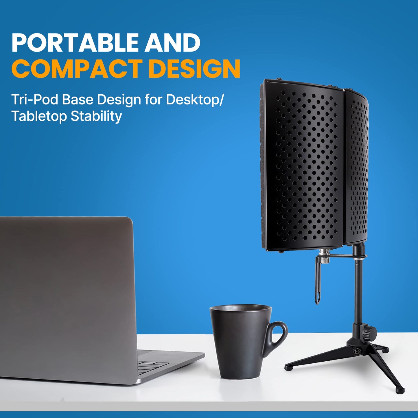 Pyle Compact Microphone Isolation Shield - Portable Studio Mic Sound Dampening Foam Reflector with Adjustable Panels, Acoustic Foam, Tabletop Tripod