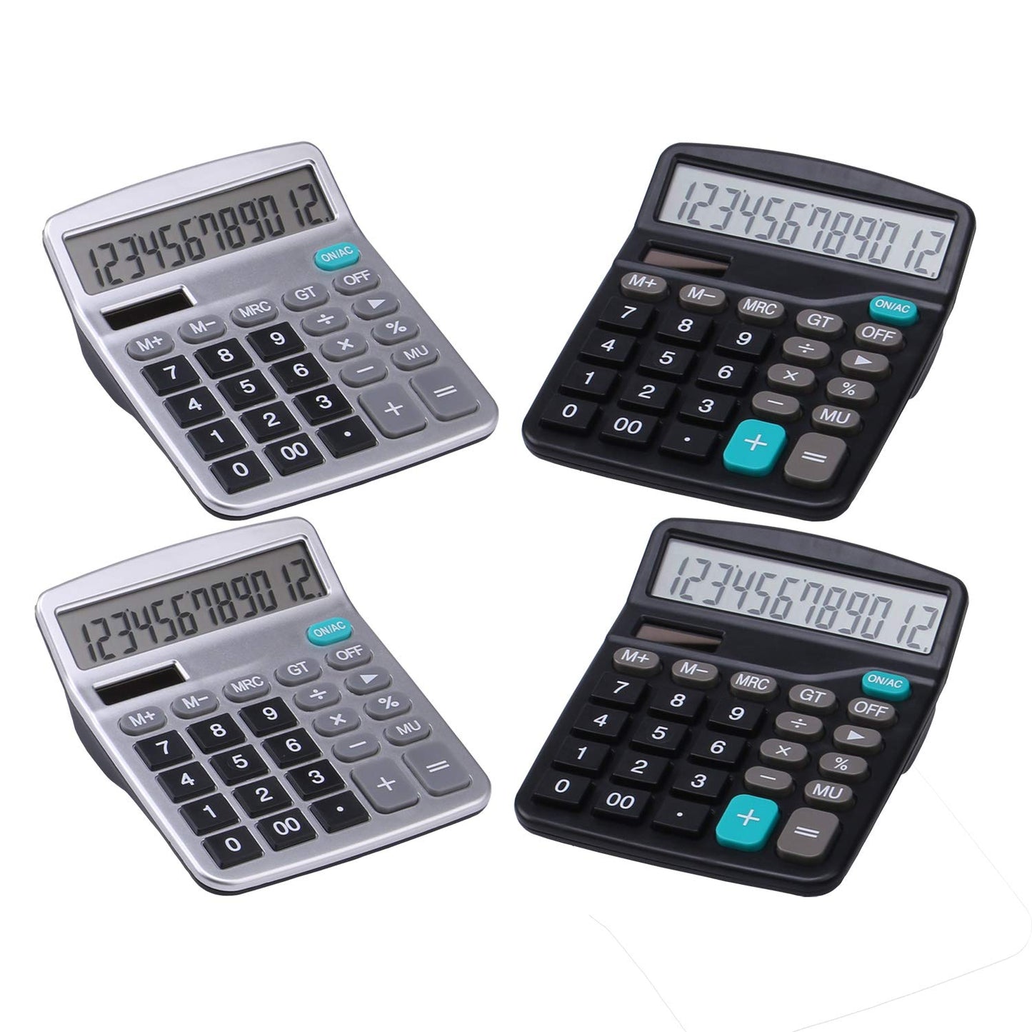 LICHAMP Desk Calculators with Big Buttons and Large Display, Office Desktop Calculator Basic 12 Digit with Solar Power and AA Battery (4 Packs