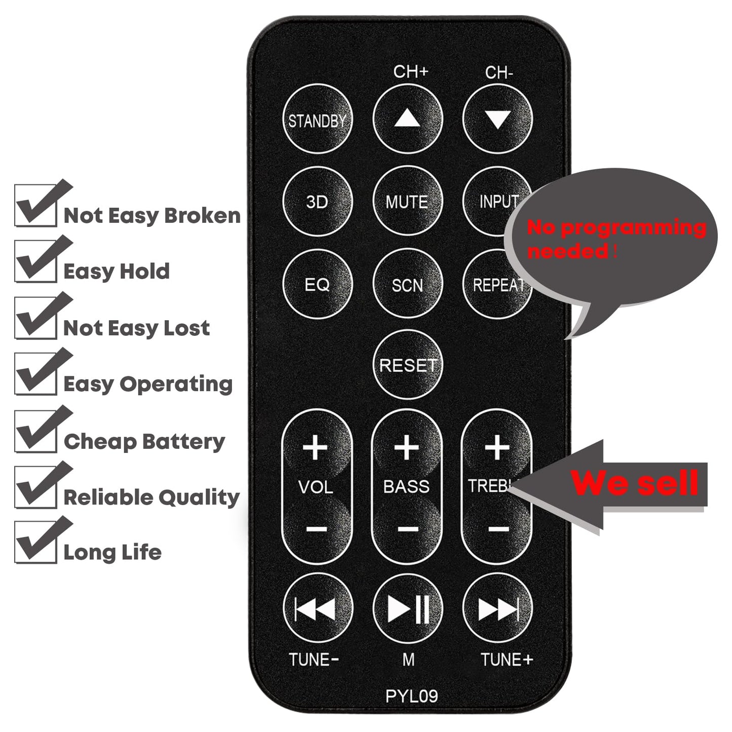 Replacement Remote Control for Pyle Soundbar TV Speaker PSBV200BT (with Mounting Bracket)