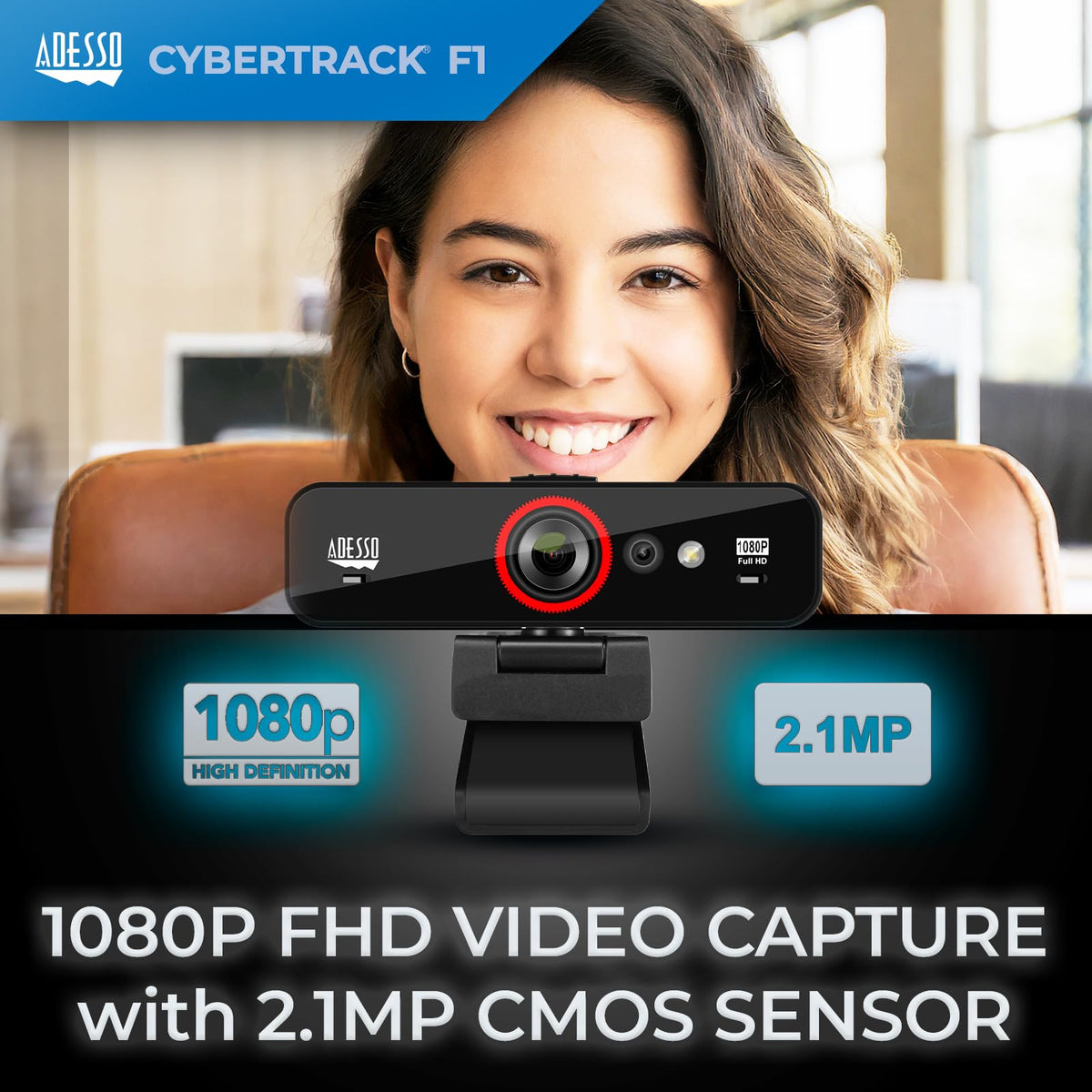 Adesso CyberTrack F1 1080P Windows Hello Face Recognition Webcam