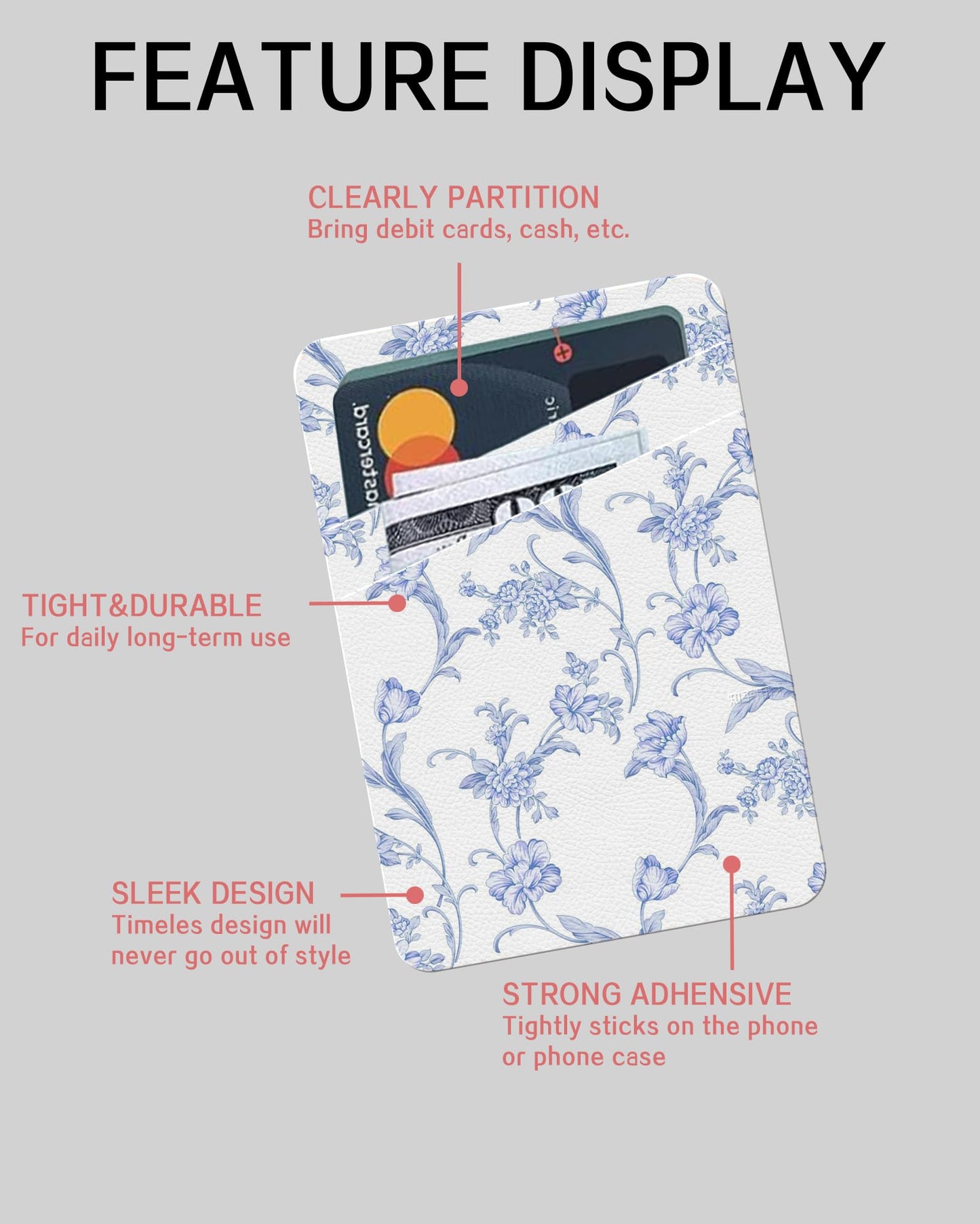 AWHSCP Leather Phone Wallet, Dual Pocket Sticky Wallet, Compatible with Most Cell Phones, Cute Dragonfly And Bird