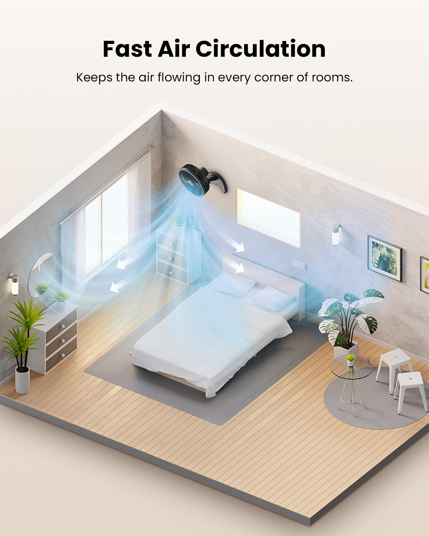 Koonie 8'' Wall Mount Fan, Quiet Small Fan with Timer, 8.2ft Wired Remote