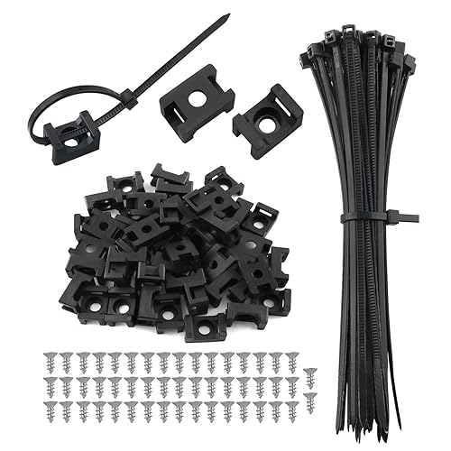 Saddle Type Mounts Base with 4.7inch Cable Ties and Tapping Screw ZZLZX 50 Sets 4.7 Inch Black Cable Zip Ties and Wire Cable Clips with Screw,Saddle