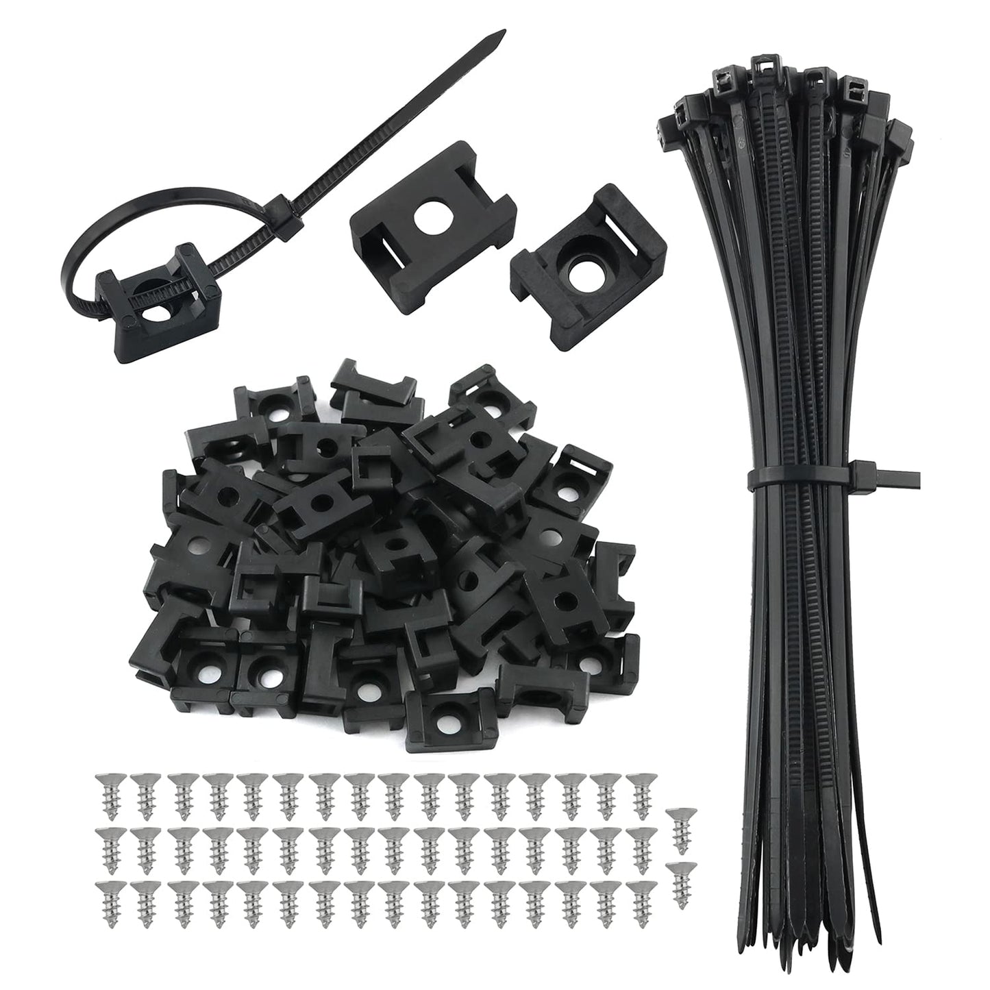 Saddle Type Mounts Base with 4.7inch Cable Ties and Tapping Screw ZZLZX 50 Sets 4.7 Inch Black Cable Zip Ties and Wire Cable Clips with Screw,Saddle