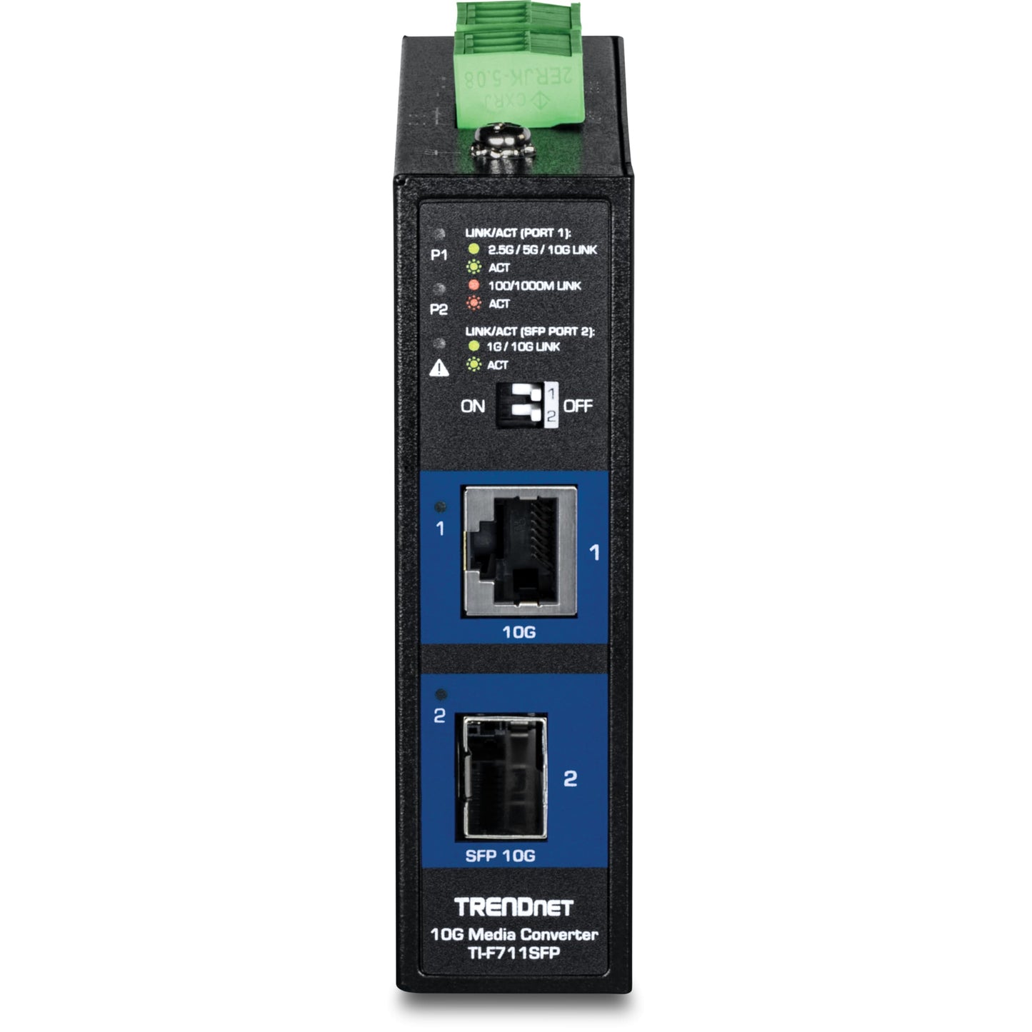 TRENDnet Industrial 10G SFP+ Media Converter, TI-F711SFP, Extreme Temperature IP50 Rated, Ethernet Splitter, DIN-Rail and Wall Mounts Included, NDAA