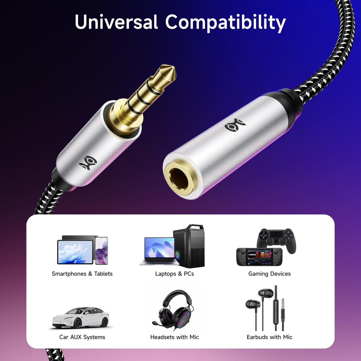 Cable Matters 2-Pack Headset Extension Cable - 6ft, TRRS with Mic Support, 3.5mm Extension Cable, Gaming Headset Extended Cord, Black