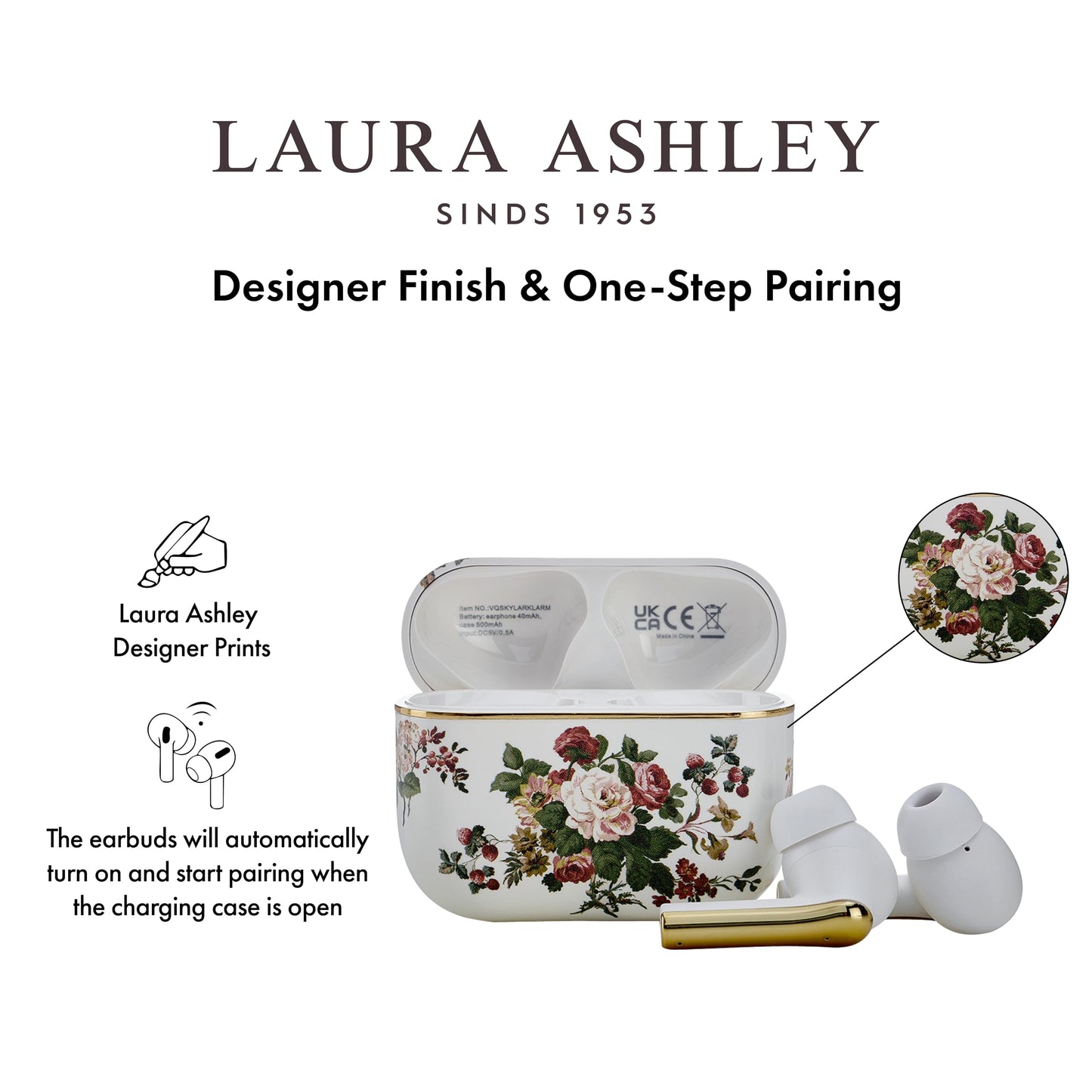 Laura Ashley Skylark True Wireless Earbuds for iPhone & Android - (ENC) Enhanced Noise Cancelling Bluetooth Earbuds with Mic - Up to 45 Hours Battery…