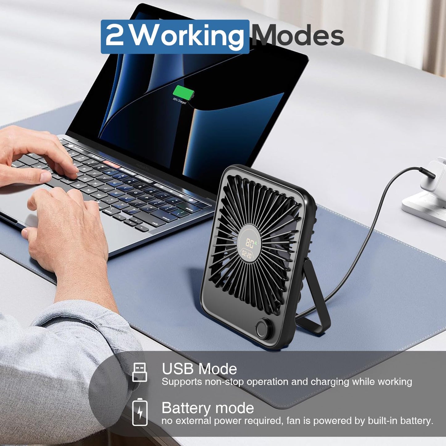 Shintrend Rechargeable Portable Travel Fan - USB Desk Fan with 100 Wind Speeds Small Fan with Digital Display Quiet Desktop Personal Fans for Cruise