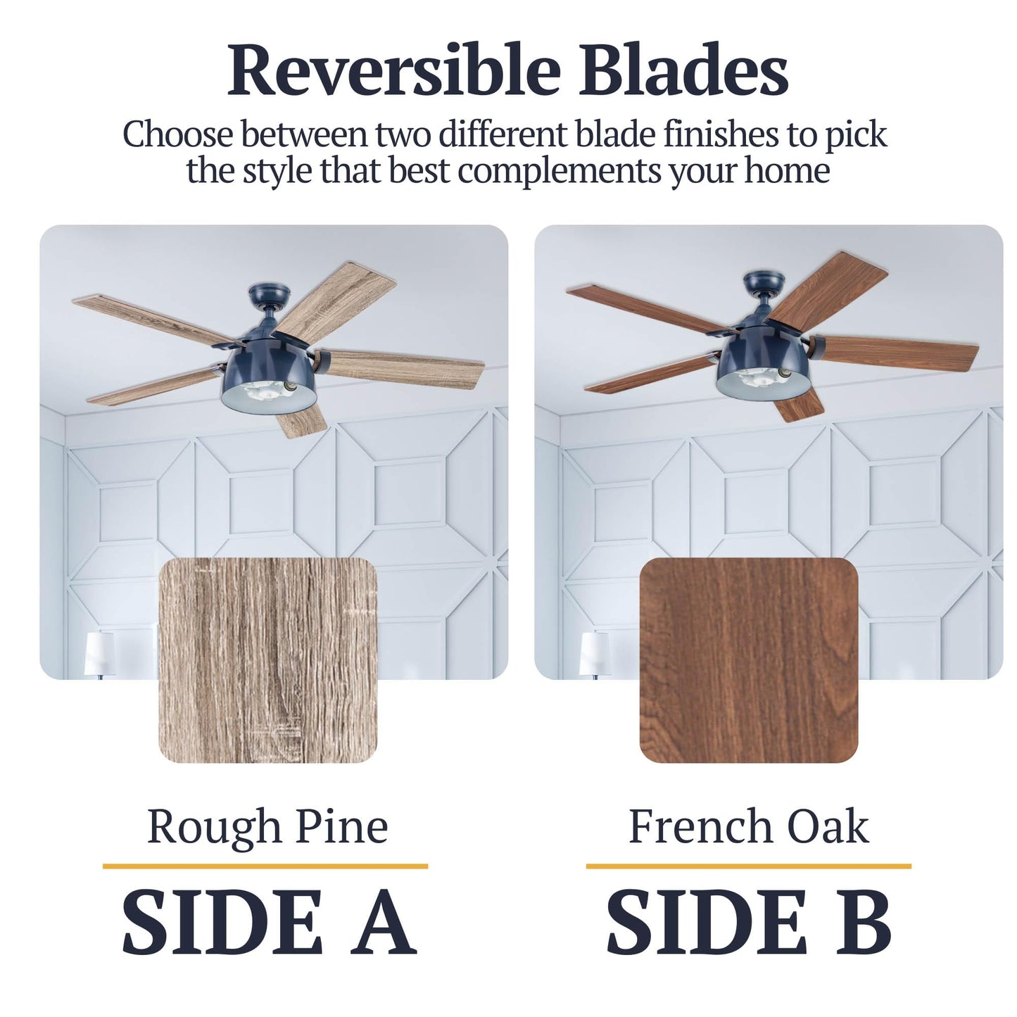 Prominence Home Octavia, 52 Inch Industrial Style LED Ceiling Fan with Light, Remote Control, Dual Mounting Options, 5 Dual Finish Blades, Reversible