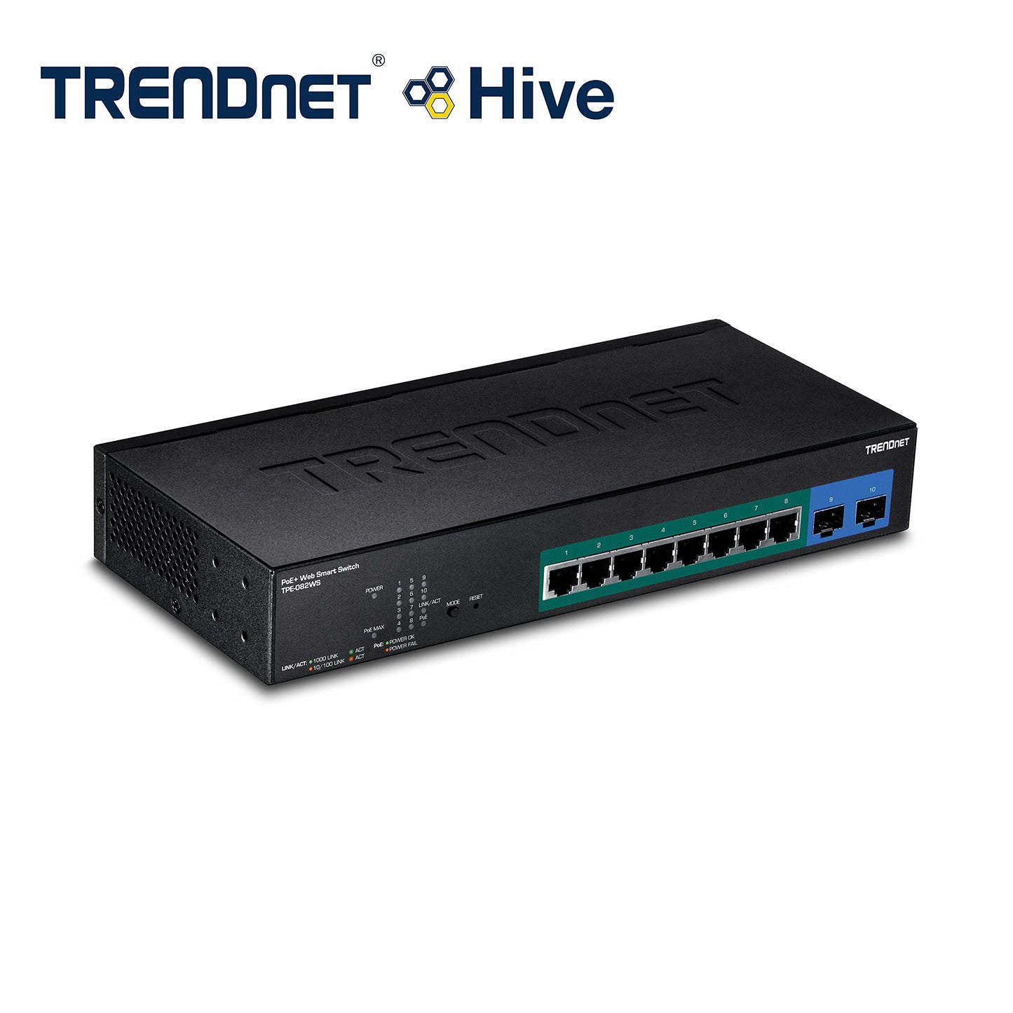 TRENDnet 10-Port Gigabit Web Smart PoE+ Switch, 8 x Gigabit PoE+ Ports, 2 x SFP Slots, Vlan, QoS, IPv6 Support, 20Gbps Switching Capacity, 75W PoE