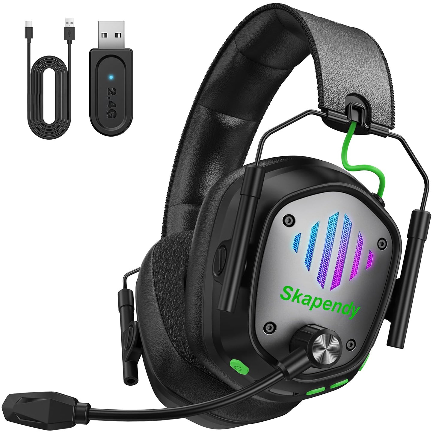 SKAPENDY Wireless Gaming Headset for PS5, PS4, PC, Switch - 2.4GHz & Bluetooth Gaming Headphones with Mic, 3D Stereo Surround Sound, 20ms Low Latency