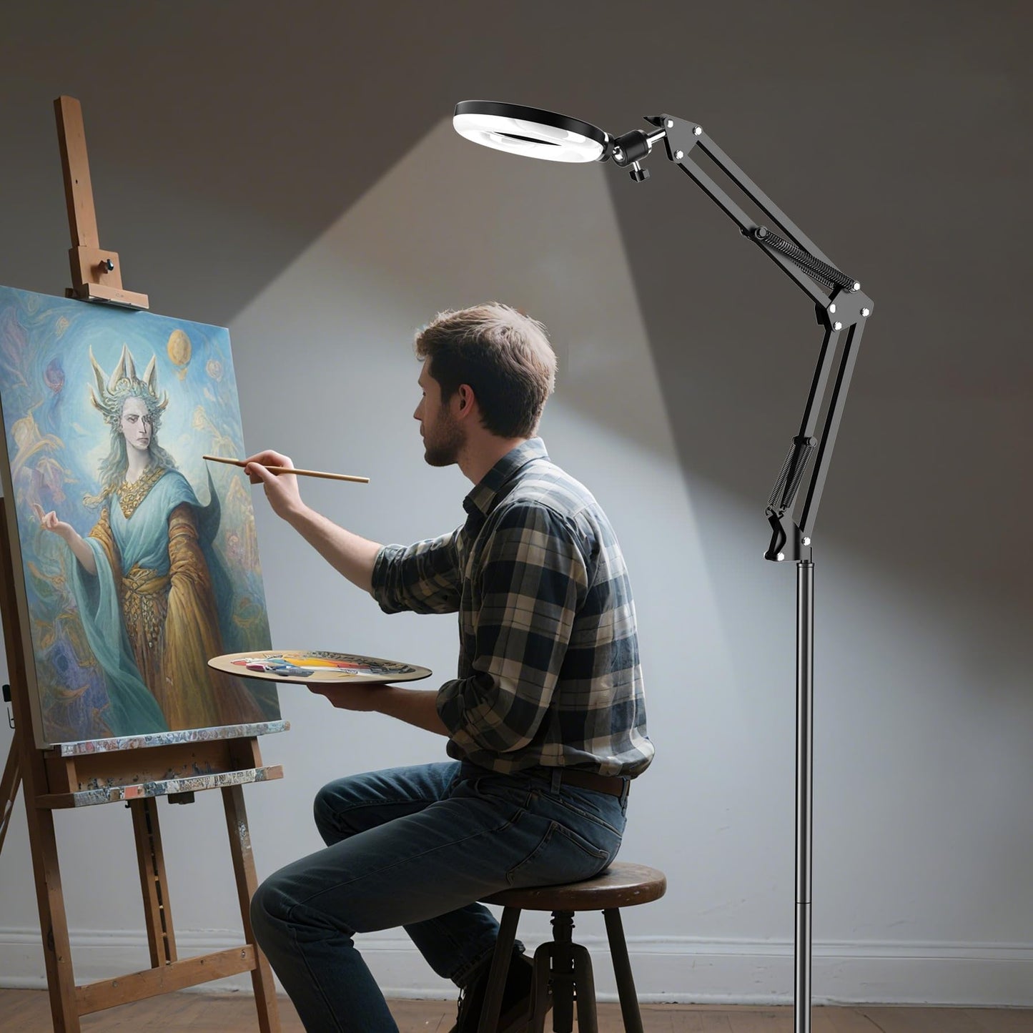 Floor Overhead Phone Mount with Ring Light for Filming, TikTok, Live Stream, LED Selfie Light Phone Tripod Stand for Content Creators, Compatible