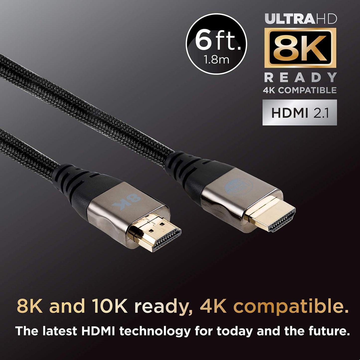 UltraPro 8K HDMI 2.1 Cable, 6ft. High Speed 48Gbps, 8K @ 60Hz, 4K 1440p 1080p @ 120Hz, HDR VRR eARC QMS, Compatible with PS5 Xbox Series X Roku TV
