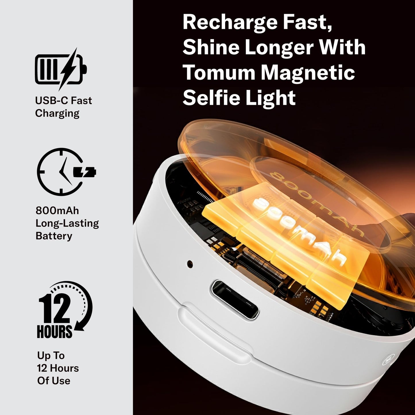 Tomum Magnetic Phone Selfie Light - Ring Lights Mirror Cell Phone Attachment Compatible for iPhone MagSafe Android with Magnetic Ring - Portable LED