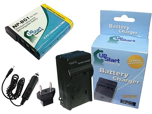 Replacement for Sony Cybershot DSC-HX20V Battery and Charger with Car Plug and EU Adapter - Compatible with Sony NP-BG1 Digital Camera Batteries