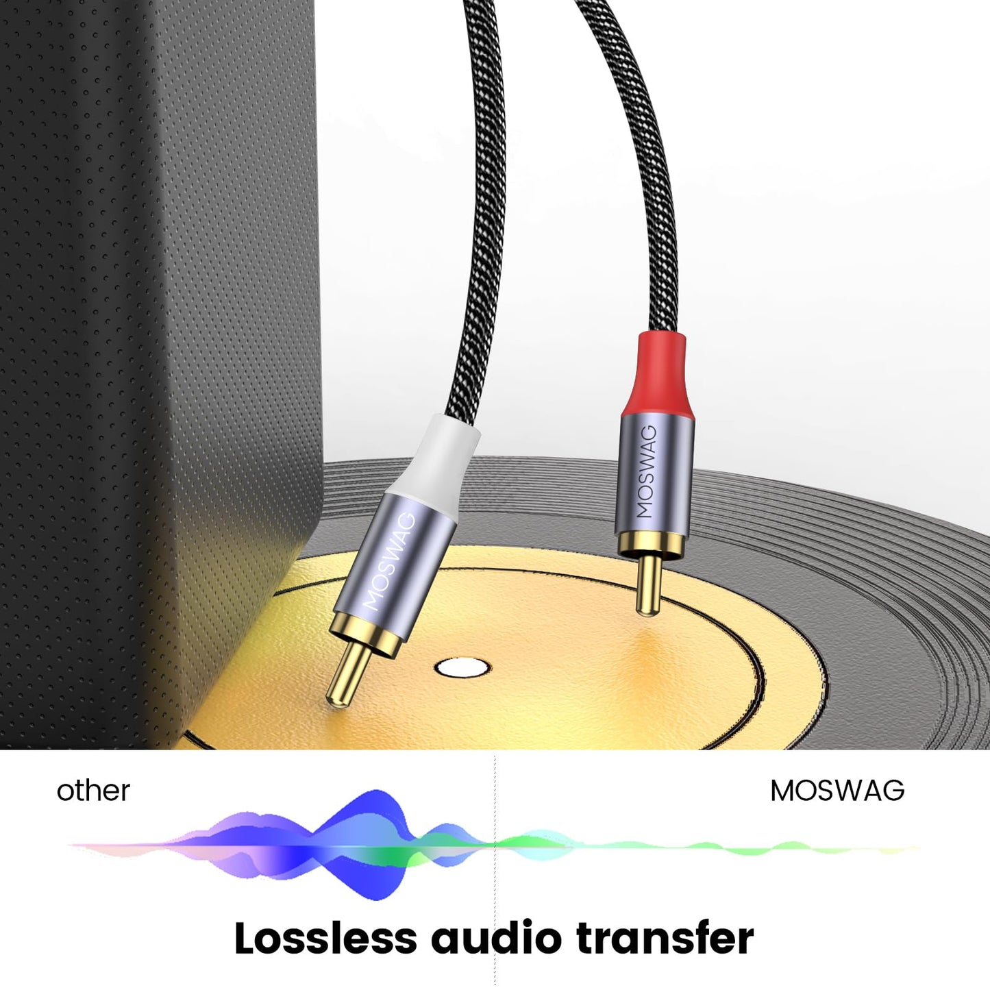 MOSWAG USB to RCA Audio Cable, USB to Stereo Audio Cable Y Splitter Cord Jack Converter, Nylon Braided RCA Adapter Compatible with Laptop, PC, DVD