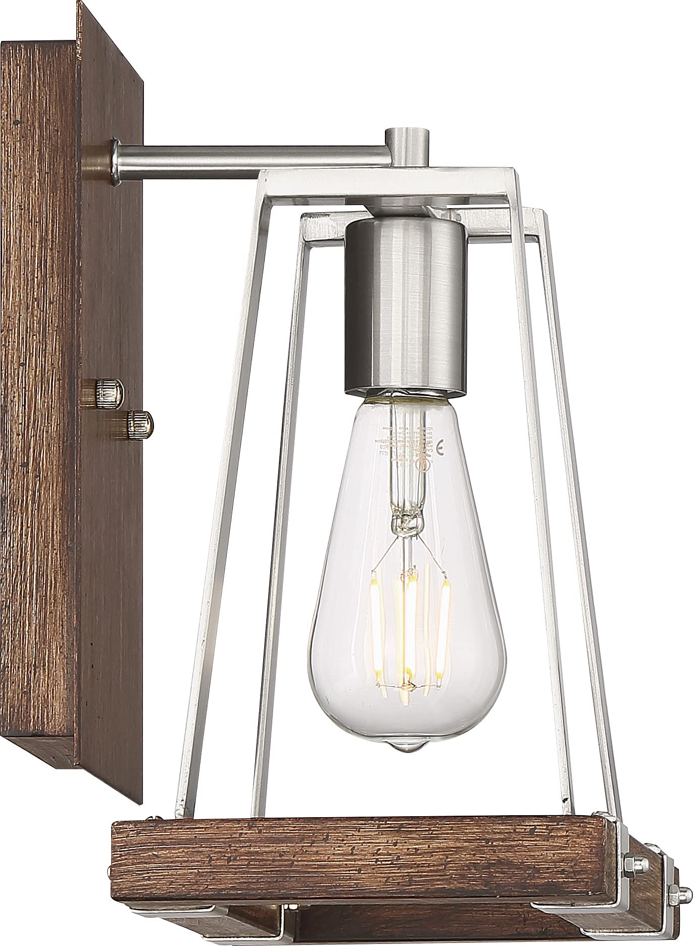 Nuvo 60/6881 Outrigger Wall Sconce Brushed Nickel and Nutmeg Wood Finish, 1 Light