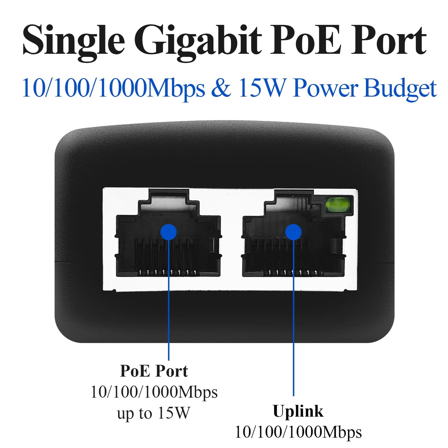STEAMEMO 52V Gigabit PoE Injector Adapter, 15W 10/100/1000Mbps IEEE 802.3af Compliant, Plug & Play, Gigabit PoE Adapter for IP Cameras and VoIP Phones