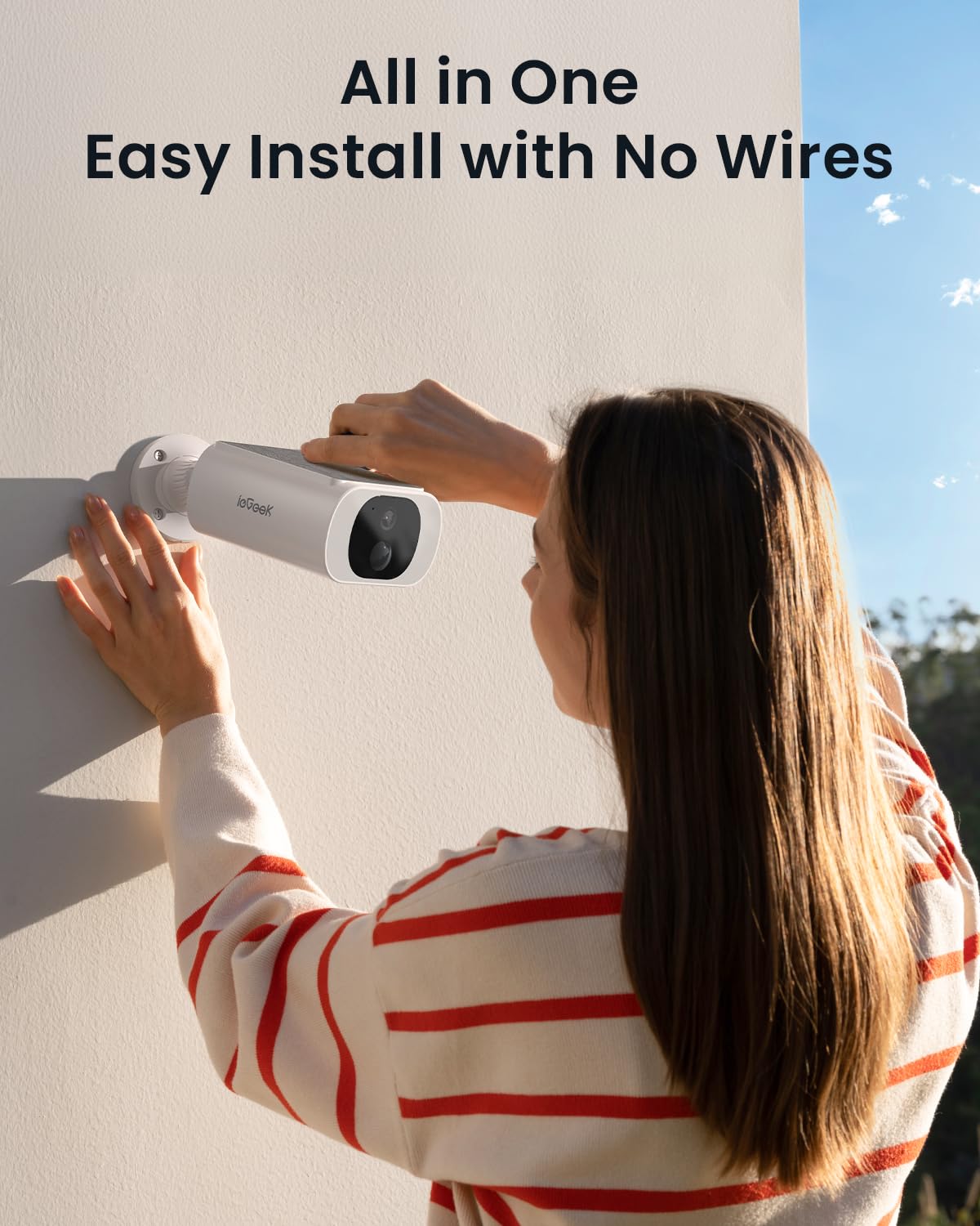 ieGeek 2 Pack Camera Outdoor Wireless, 2K Outside Cameras for Home Security, Embedded Solar Panel, AI Motion Detection, Smart Spotlight & Alarm, No