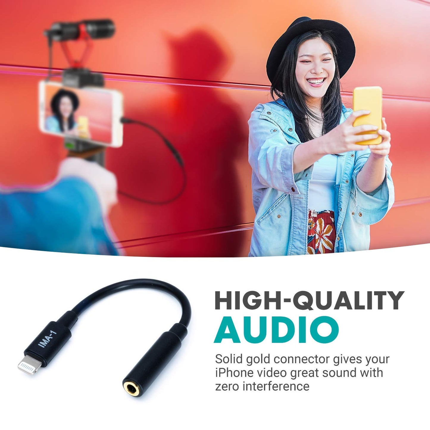 Movo IMA-1 Female 3.5mm TRRS Microphone Adapter Cable to Lightning Connector Dongle Compatible with Apple iPhone, iPad Smartphones and Tablets