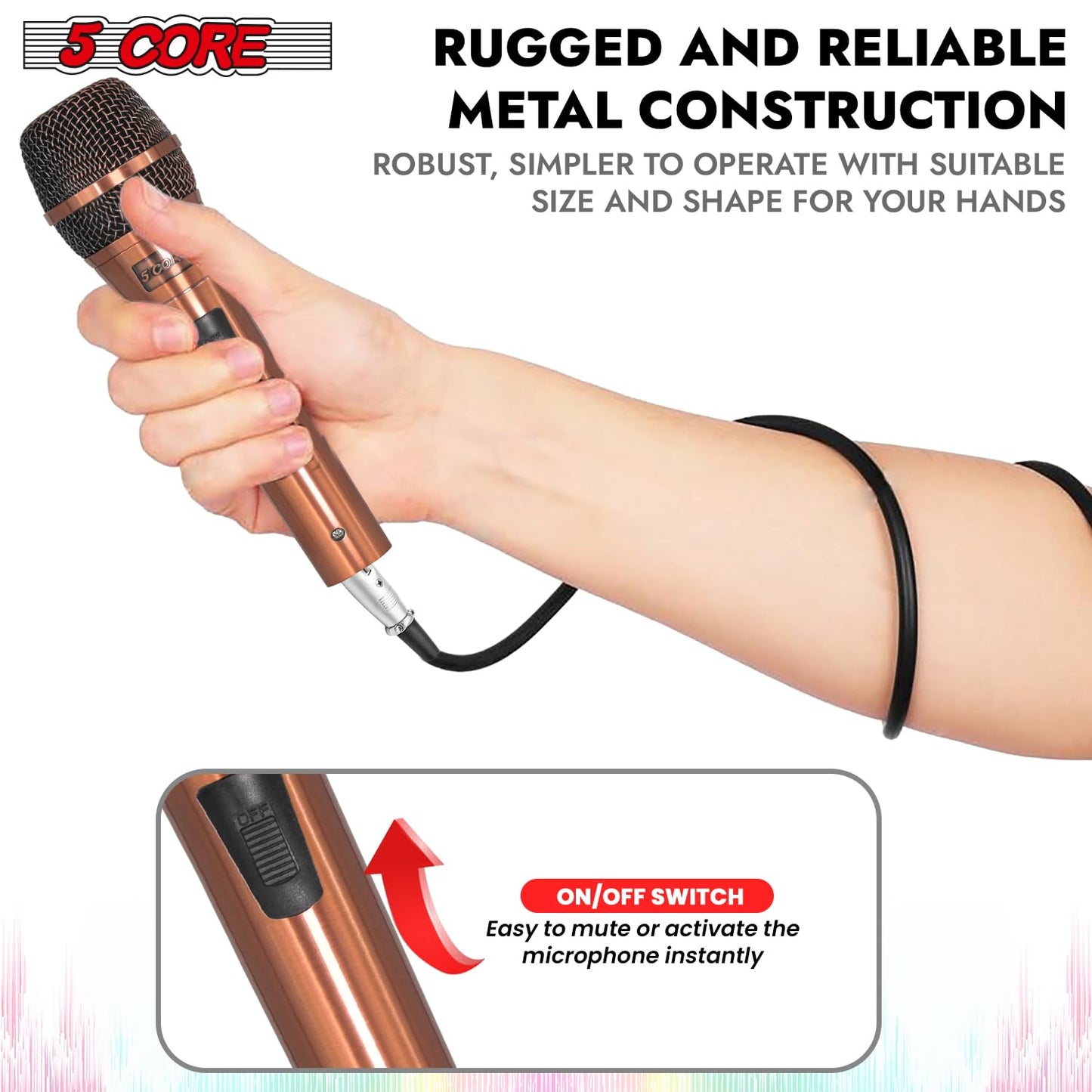 5 CORE Professional Dynamic Vocal Microphone Neodymium Cardioid Unidirectional Handheld Mic for Singing + 16ft Cable + Clip + Bag ND-807 CoppereX