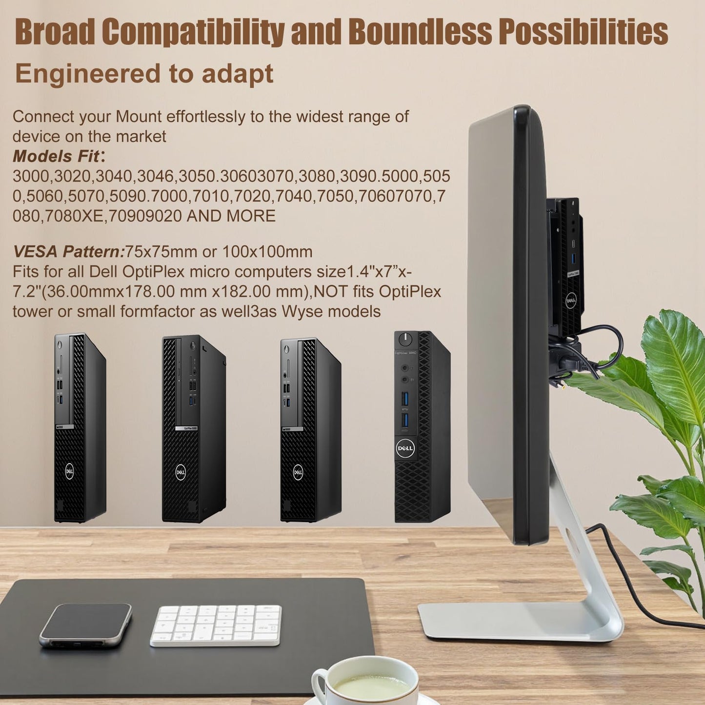 Dual VESA Mount for Dell OptiPlex Micro,Wall Dual VESA and Under Desk Mount Fits Dell Micro Pro,Plus MFF,Support VESA Dell Micro Mount for Monitor