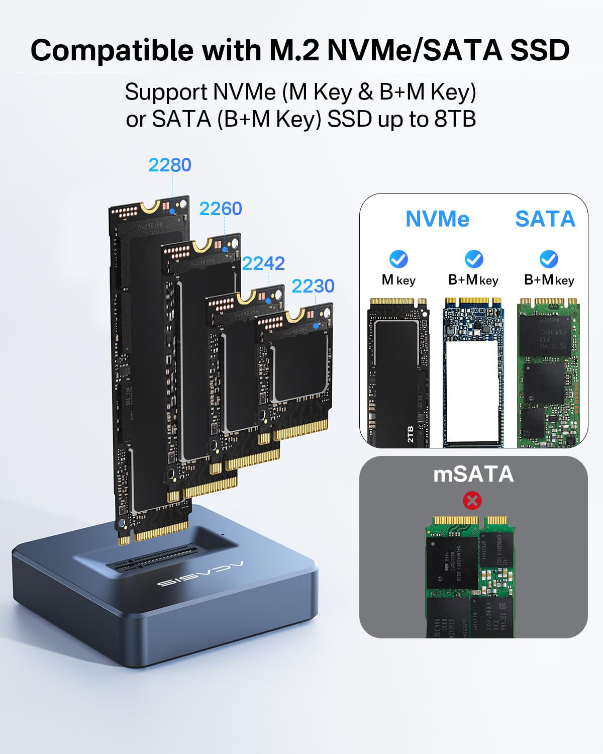 ACASIS NVME SSD Reader Adapter, Aluminium Alloy Housing Fast Heat Dissipation, NVME to USB Docking Station, M.2 SSD to USB Adapter 10Gbps, Support M.2