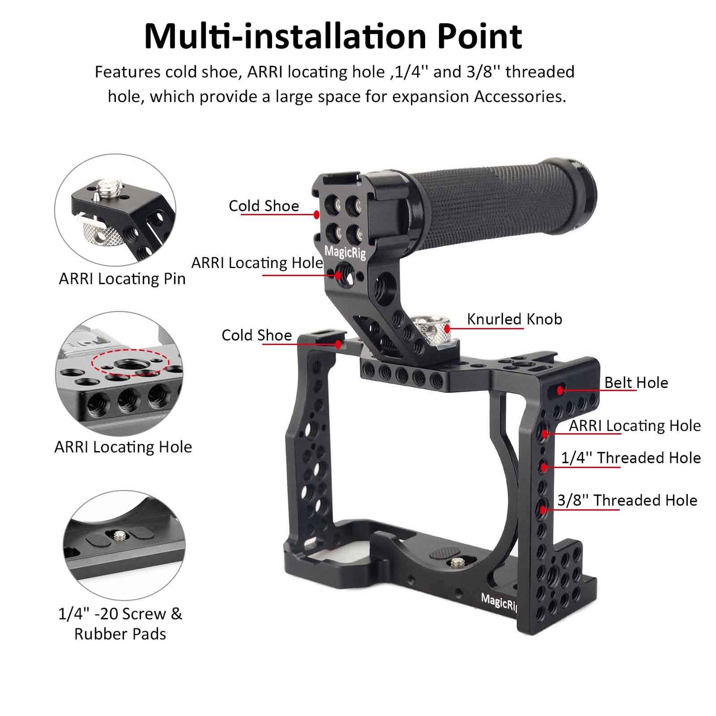MAGICRIG A7RIII /A7III /A7M3 Full Cage Only for Sony A7RIII / A7R3 / A7III / A7M3(A7R Mark III/ILCE-7RM3),with 5 Cold Shoe Mount, 1/4"-20 & 3/8"-16