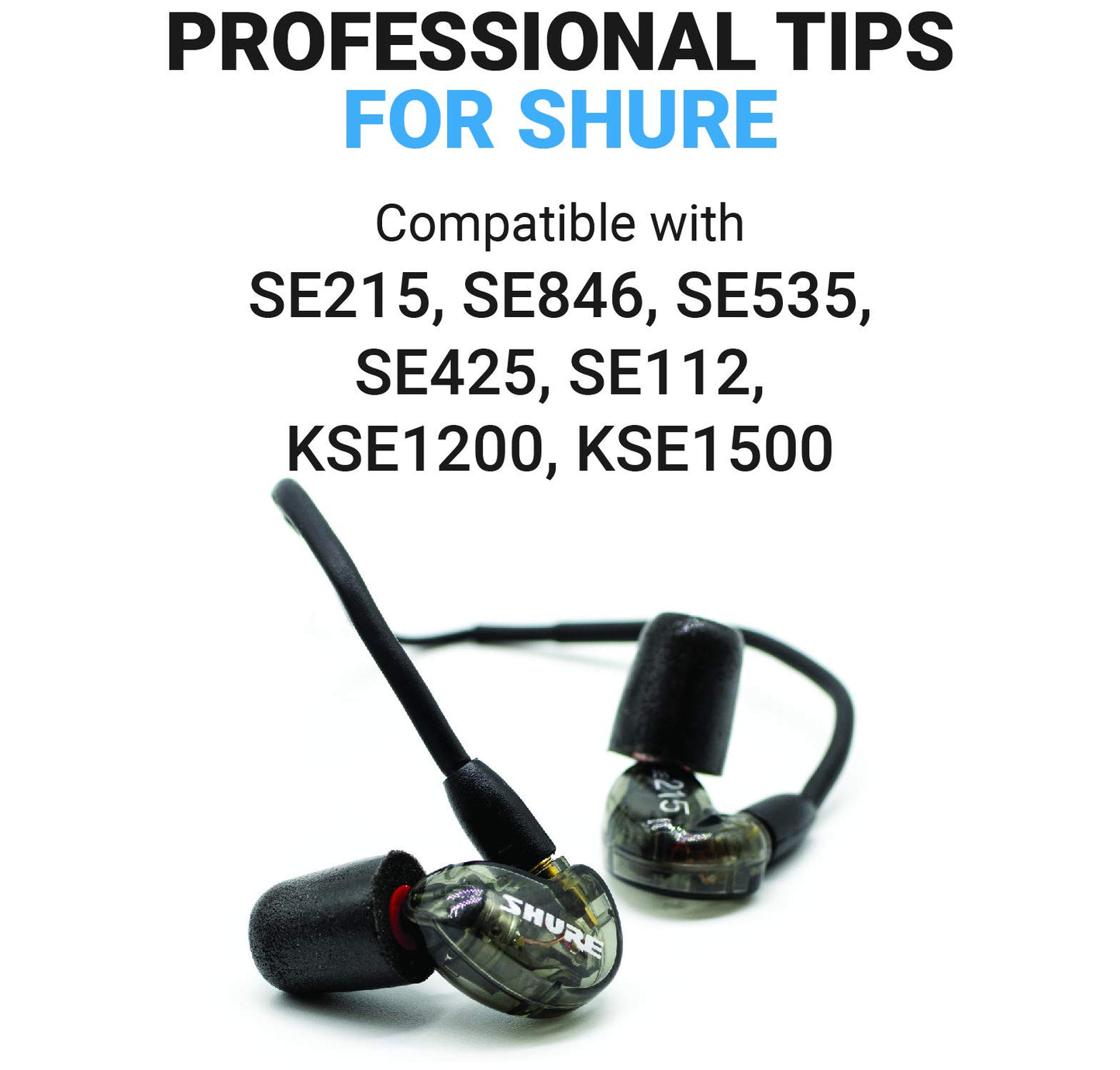 Comply Memory Foam Replacement Ear Tips for Shure Earphones | Superior Noise Isolation, Ultimate Comfort, Secure Fit | Black, Medium (3 Pairs)