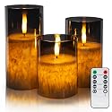 WYZworks Dual LED Full Body Glow w/Metallic Mirrored Tinted Glass Mottled Crystallized Frosted Texture Pillar Candles, 3D Wick, Flicker Flame, Battery