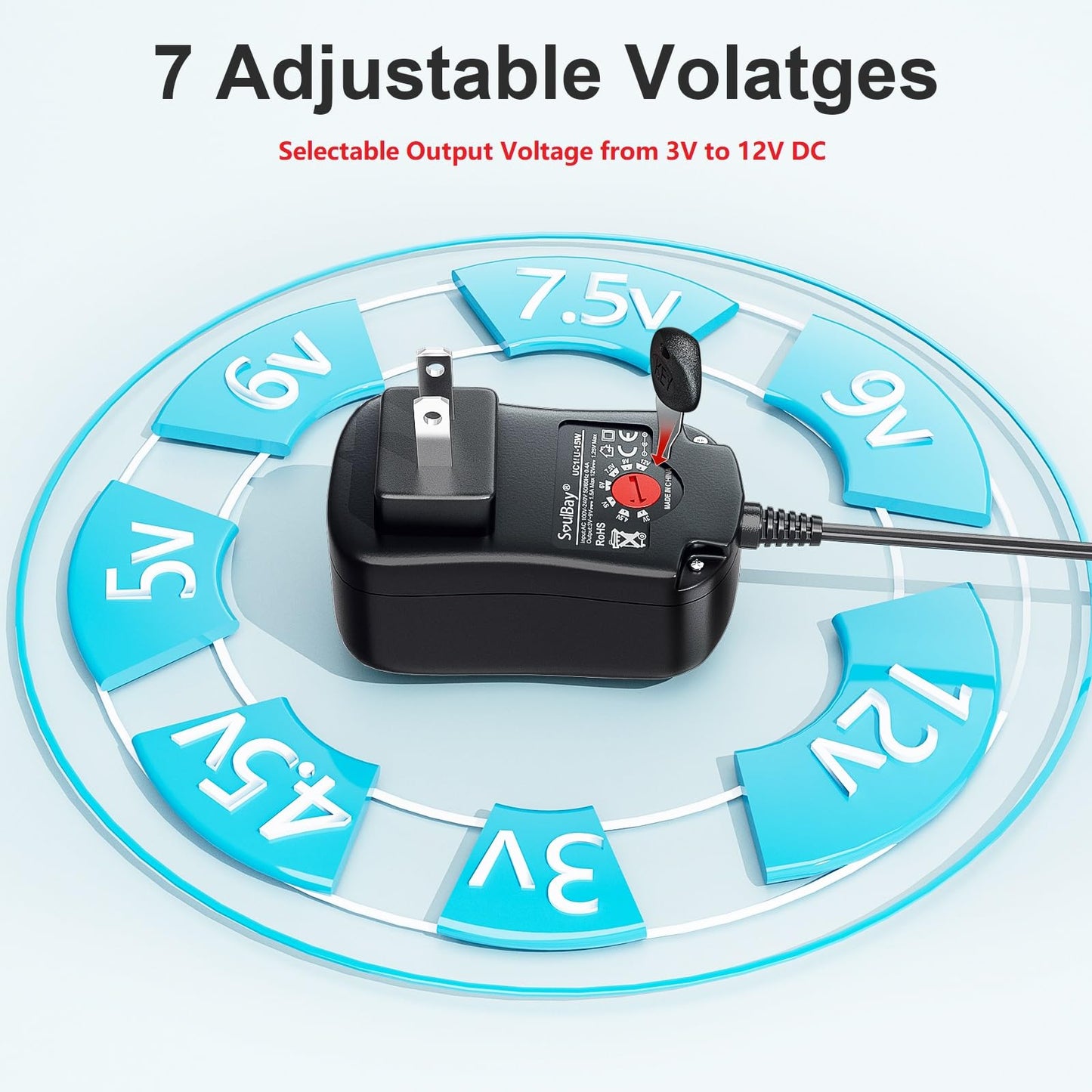 SoulBay 15W Universal AC Adapter 3V 4.5V 5V 6V 7.5V 9V 1500mA 12V 1250mA DC Switching Power Supply for CCTV Security IP Camera Keyboard Speaker…