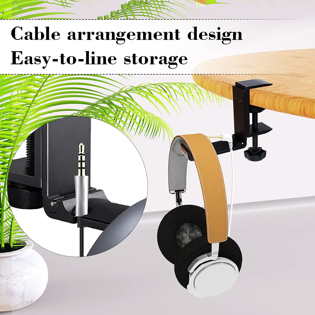 NCHONHONG Headphone Holder Under Desk Hook with Cable Organizer, Foldable Aluminum Headset Mount, Space-Saving Hanger for Most Headphones