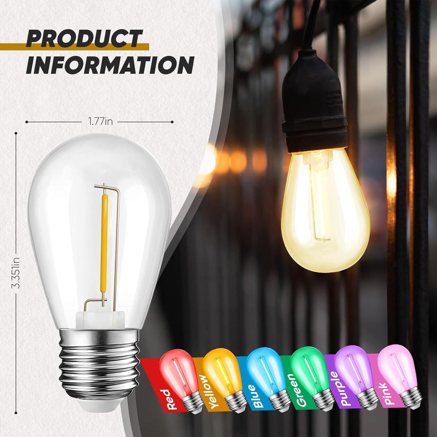 JAHEKS 30-Pack Orange String Light Bulbs, S14 LED Replacement Bulbs for Outdoor String Lights, Patio Light Bulbs, 1W E26 Base for Christmas