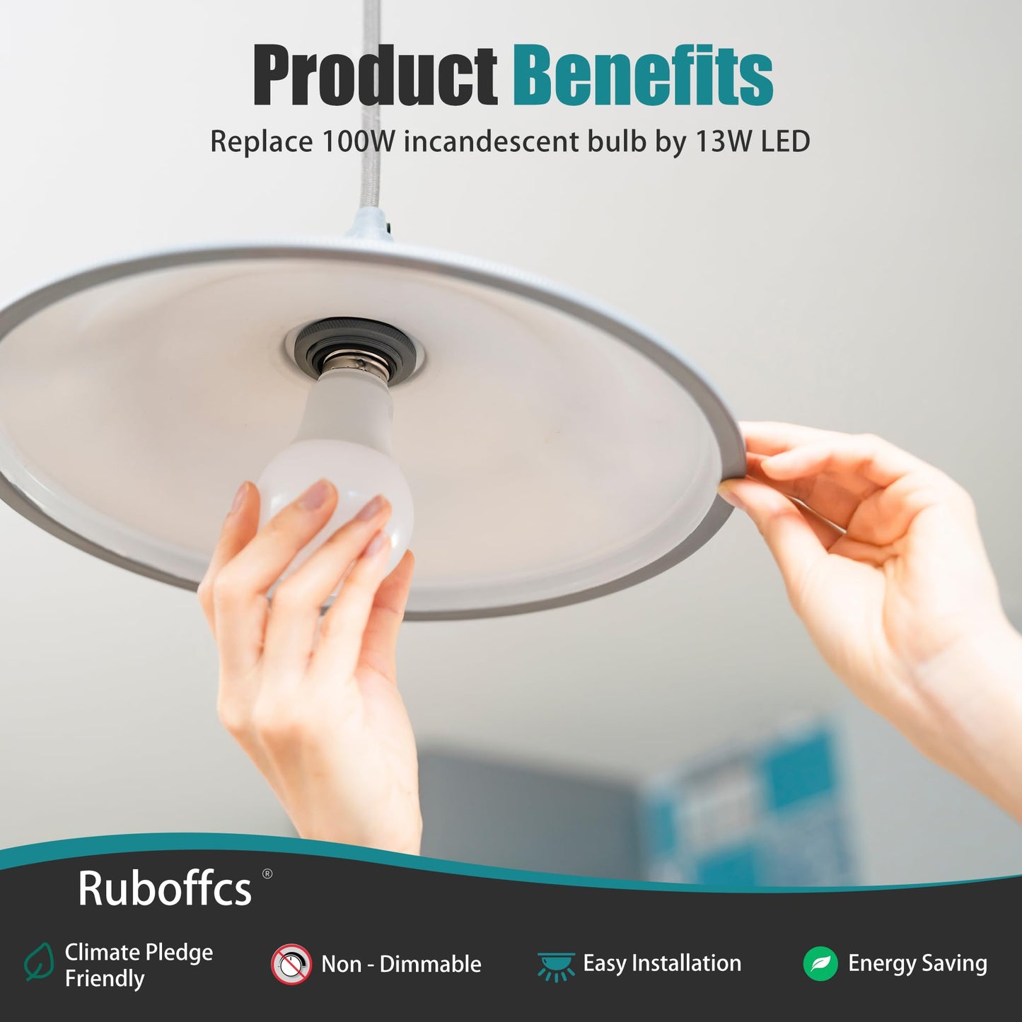 Ruboffcs 6 Packs A19 LED Light Bulbs,Daylight 5000K,100 Watt Equivalent