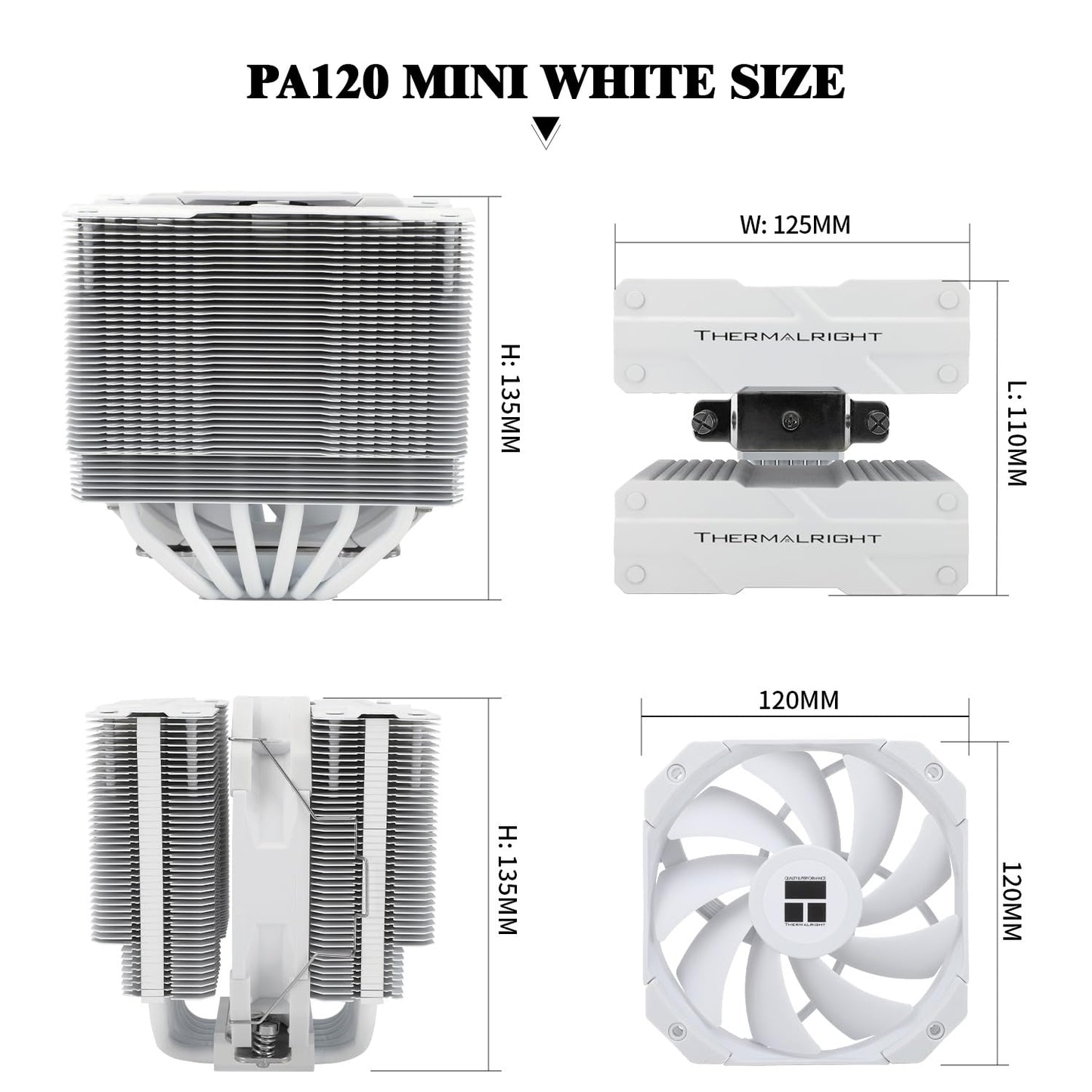 Thermalright Peerless Assassin 120 Mini White CPU Cooler, 6 Heat Pipes,120mm CPU Fan, 135mm High, 1500RPM±10%, Double Towers Cooler, for AM4 AM5/Intel