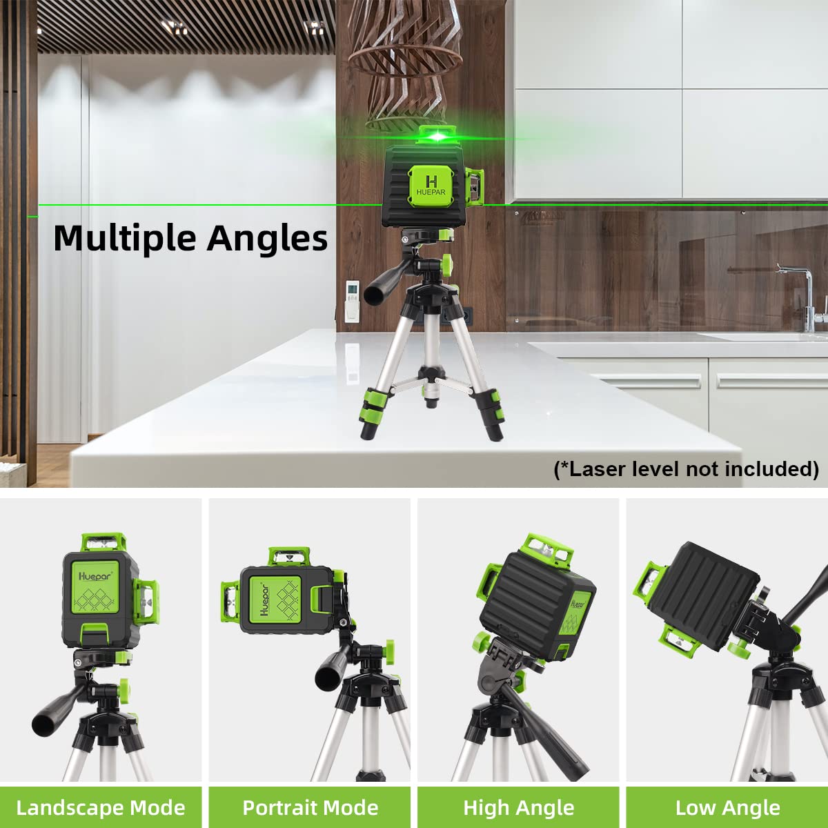 Huepar TPD05 19.7" Lightweight Aluminum Tripod-Mini Portable Adjustable Tripod for Laser Level and Camera, with 3-Way Flexible Pan Head and Bubble