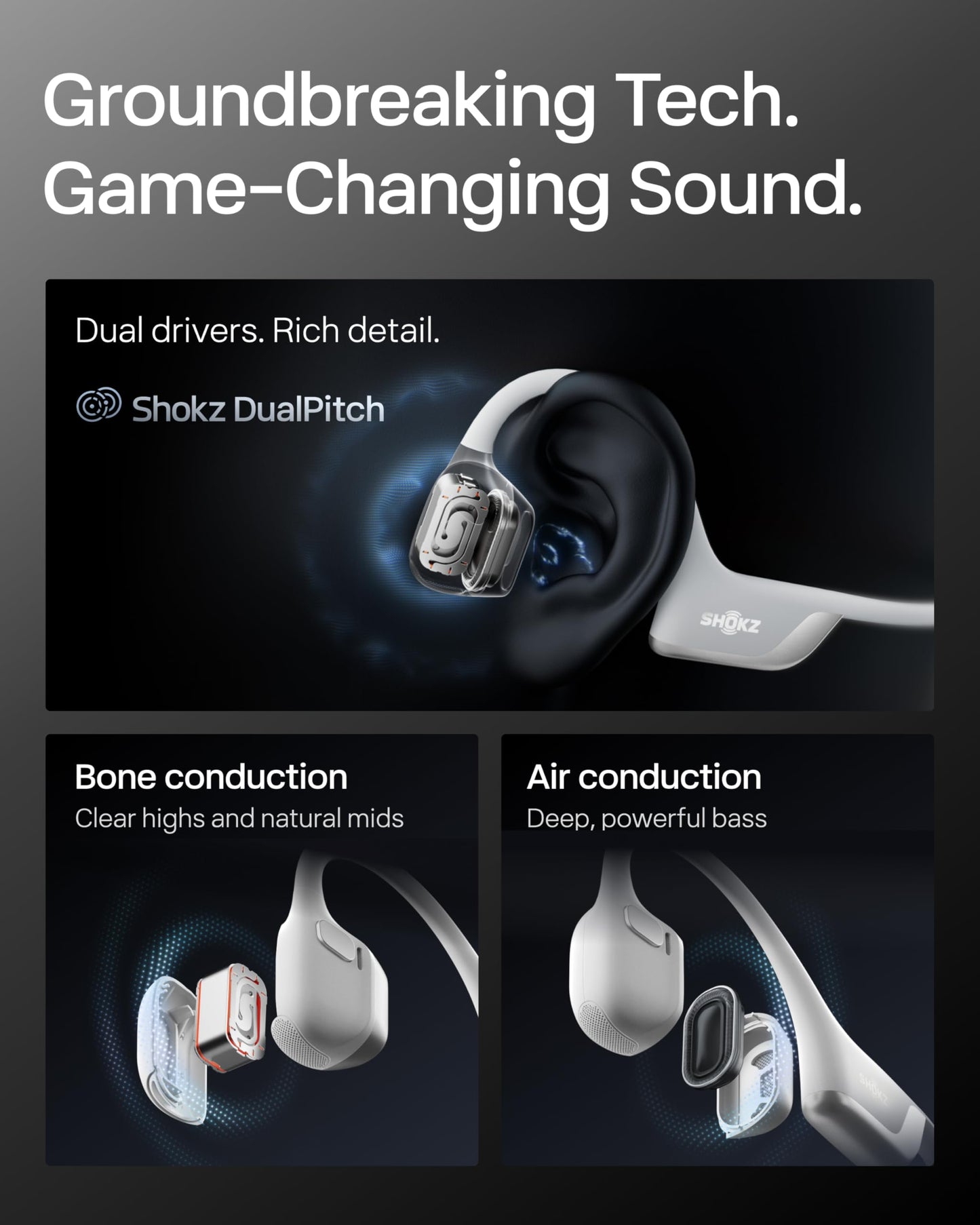 SHOKZ OpenRun Pro 2 Bone Conduction Bluetooth Sport Headphones, Silver