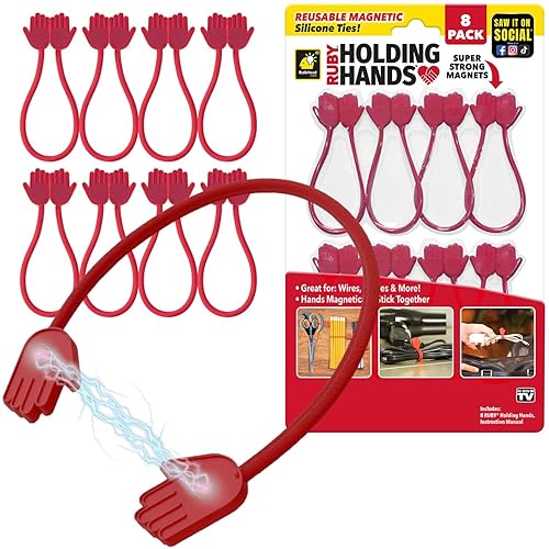 Ruby Holding Hands Ultra-Powerful Magnetic Silicone Zip Ties, AS-SEEN-ON-TV, Industrial-Strength Cable Ties with Magnet Automatically Stick Together