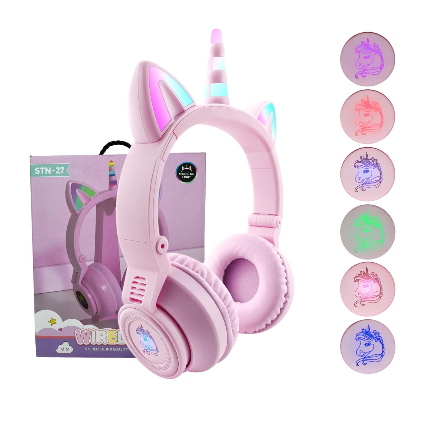 YUSONIC Unicorn Kids Headphones for Girls, Unicorn Bluetooth Headphones Foldable for Girls Toddlers Tablet/pad/Amazon fire,Light Up Kids Wireless…