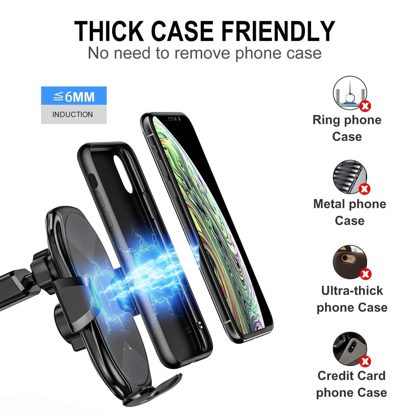 YITUMU Wireless Car Charger,15W Qi Fast Charging Auto-Clamping Air Vent Windshield Dashboard Car Phone Mount,Long Arm Suction Cup Holder for iPhone