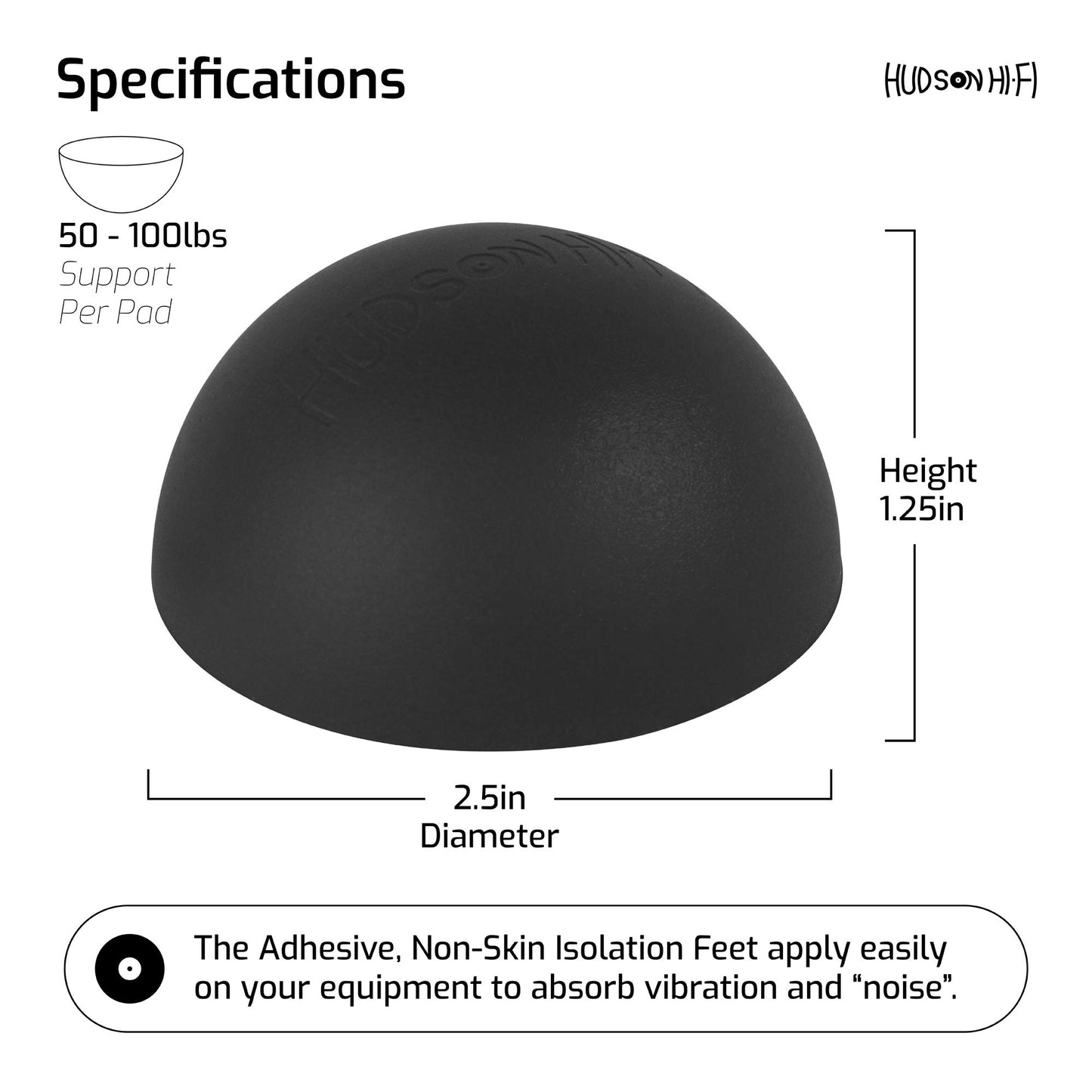 Hudson Hi-Fi Speaker Isolation Feet (8-Pack, 2.5") - Adhesive Silicone Anti-Vibration Pads for Speakers, Turntables, Subwoofers & Amplifiers, Supports