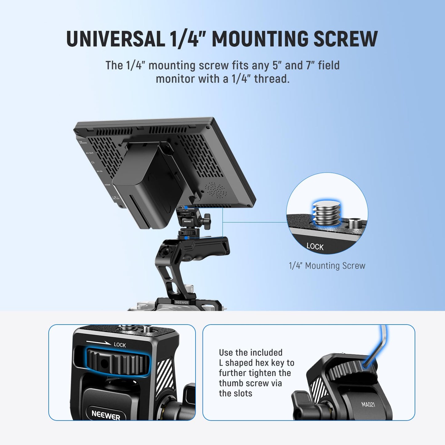 NEEWER Field Monitor Mount Monitor Holder with 1/4" Screw, 360° Swivel, 180° Tilt, Anti Twist Screw Compatible with Atomos Ninja 5" & 7" Camera