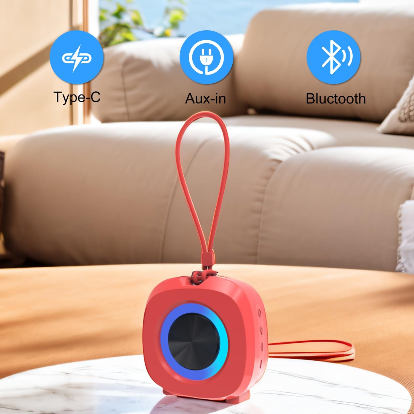 PEICHENG Speaker, Small Portable Bluetooth Wireless IPX5 Waterproof Shower Speaker,Loud Stereo Sound Deep Bass,Dual Pairing, RGB Lights,Long Playtime