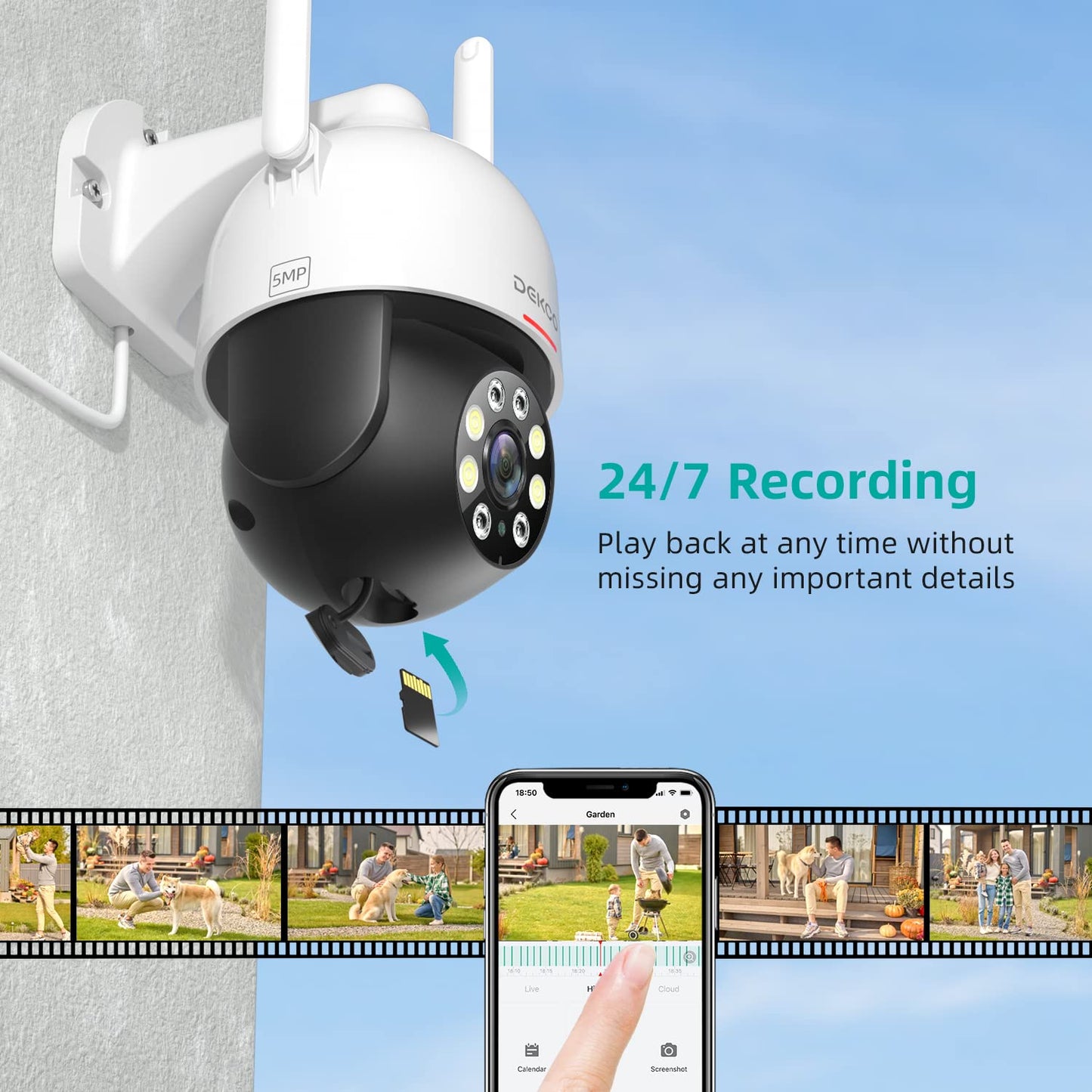 5MP Security Camera Outdoor/Home, DEKCO WiFi Outdoor Security Cameras Pan-Tilt 360° View, 5MP Dome Surveillance Cameras with Motion Detection