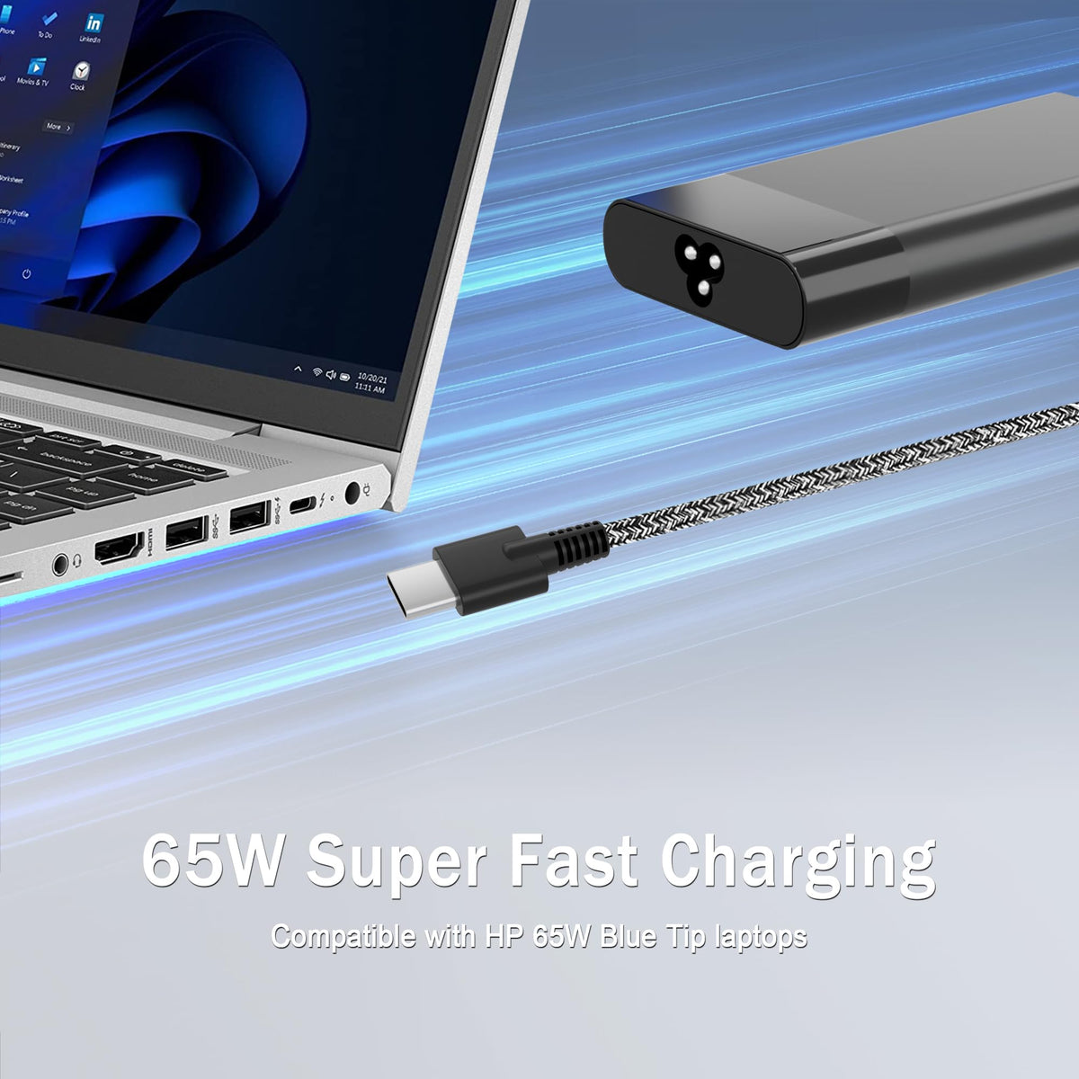 New Slim 65W USB C Laptop Charger Replacement for HP Laptop Charger