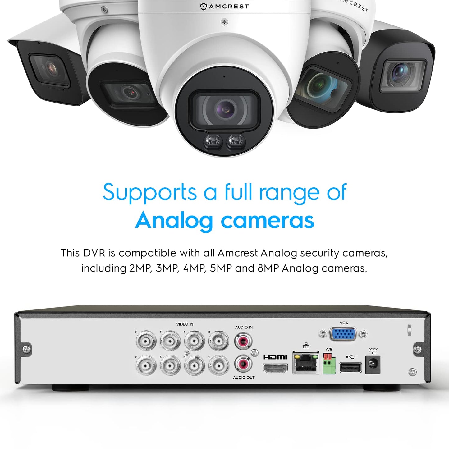 Amcrest 5MP UltraHD 8 Channel DVR Security Camera System Recorder, 5MP Security DVR for Analog Security Cameras, Remote Smartphone Access, HDD