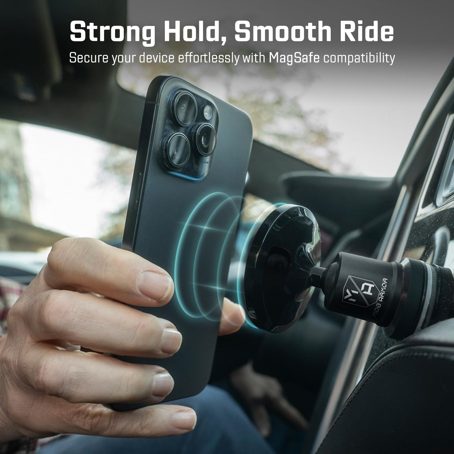 Mob Armor MobNetic Maxx MS - MagSafe Compatible Car Phone Mount w/ 90º Tilt, 360º Rotation & Durable Aluminum Build, Magnetic Holder for iPhone